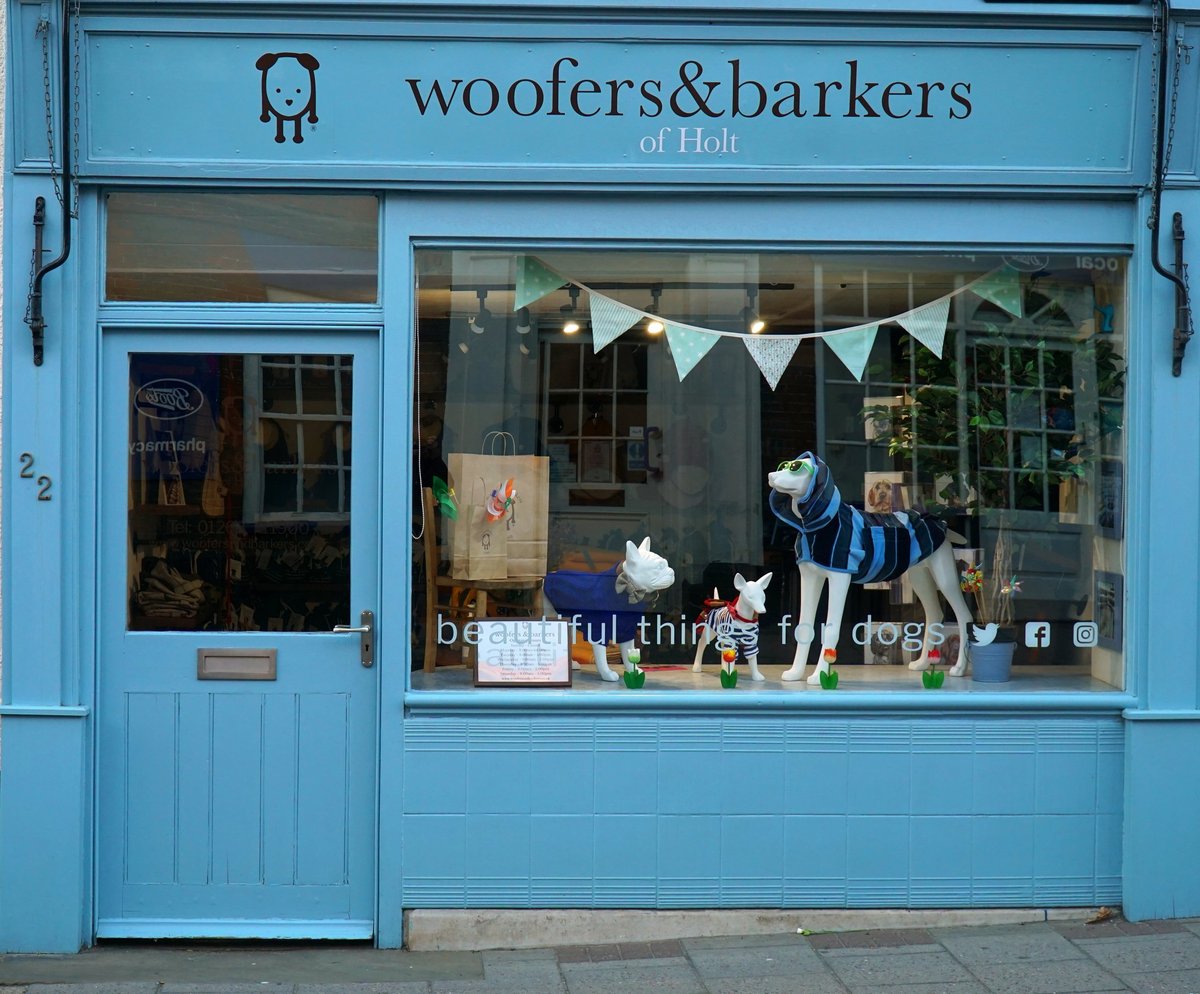Woofers and Barkers pet shop front in Holt, Norfolk