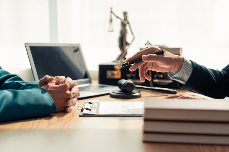 Professional solicitor advising landlord on commercial tenant eviction process and legal options