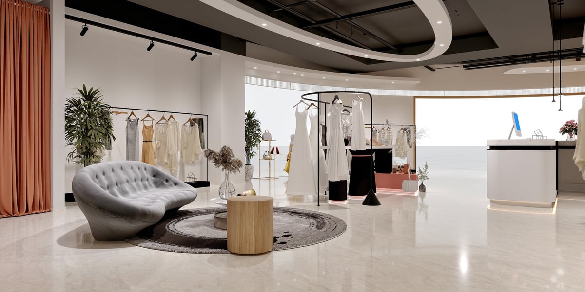 Modern retail store interior in a shopping mall with contemporary fashion displays